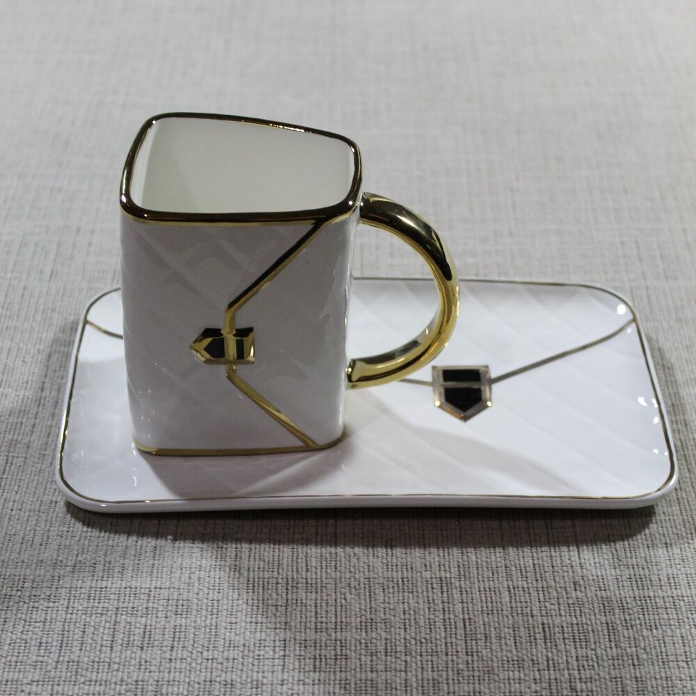 Purse Cup and Wallet Saucer White & Gold Tea Set
